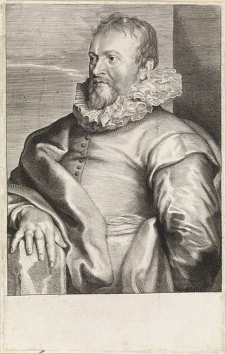 Portret van de schilder Jan Antonisz. van Ravesteyn by Paulus Pontius, print, 1616-1657