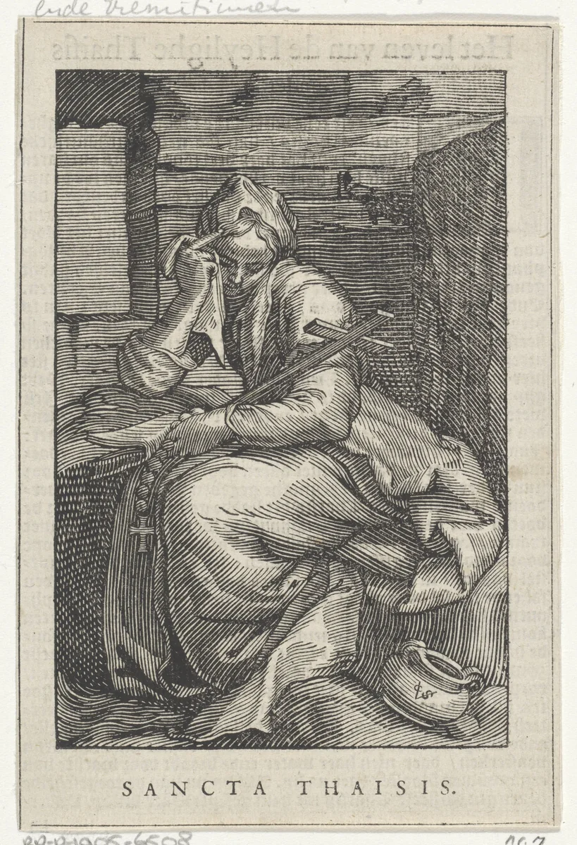 Heilige Thaïs van Alexandrië als kluizenares by Christoffel van Sichem, print, 1644