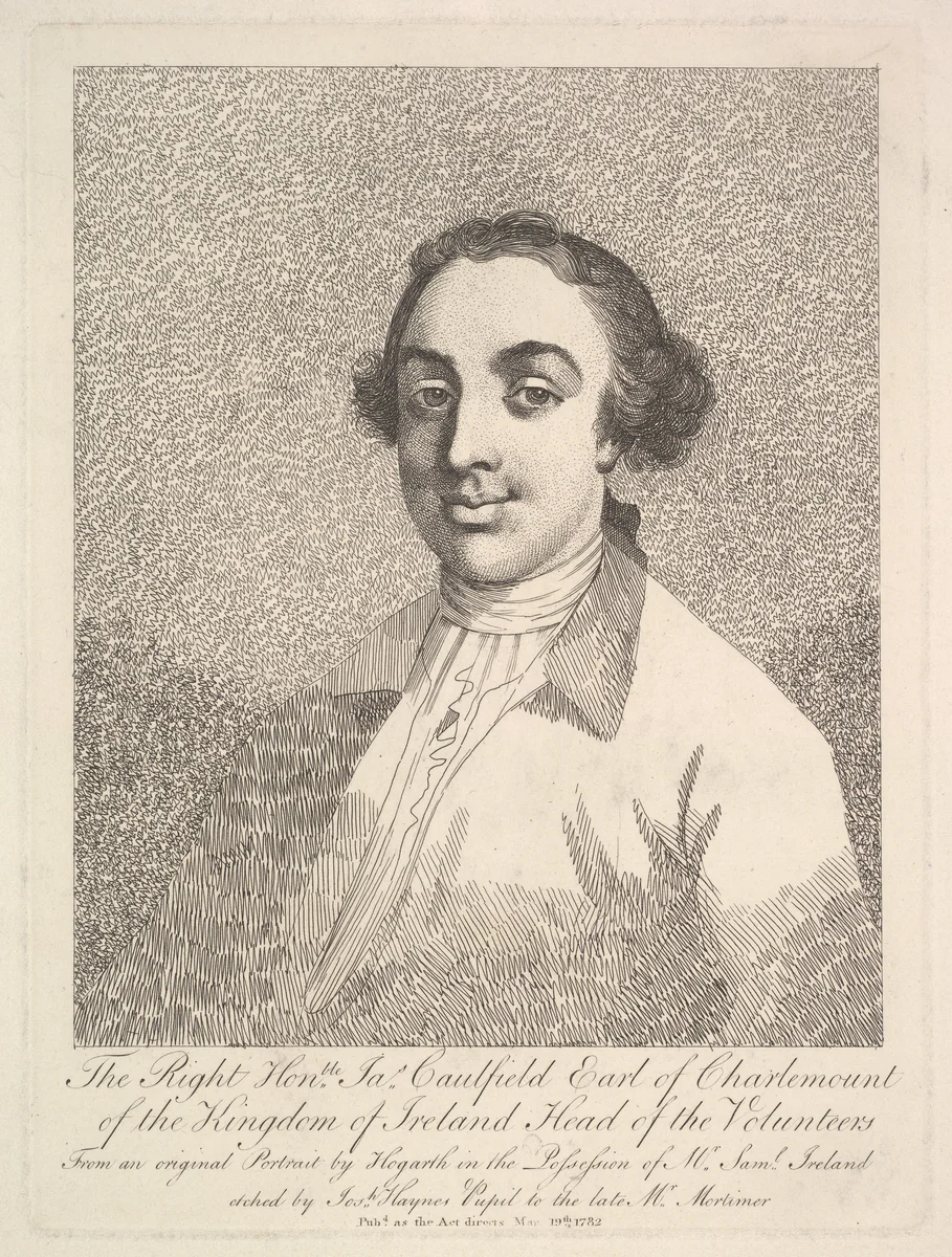The Right Honorable James Caulfield, Earl of Charlemount of the Kingdom of Ireland, Head of the Volunteers by Joseph Haynes, print, 1782