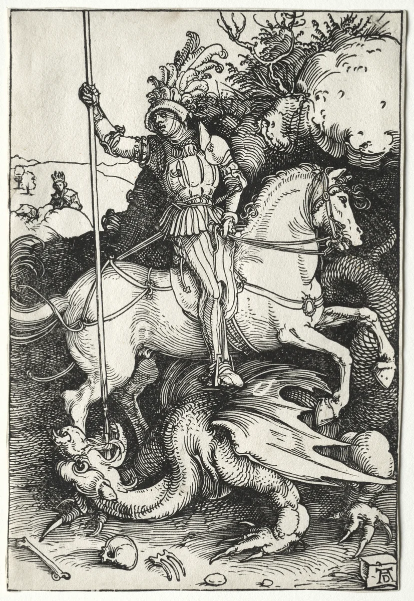 St. George Killing the Dragon by Albrecht Dürer, print, 1500-1599