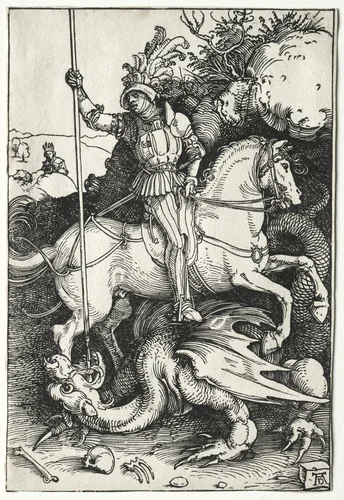 St. George Killing the Dragon by Albrecht Dürer, print, 1500-1599