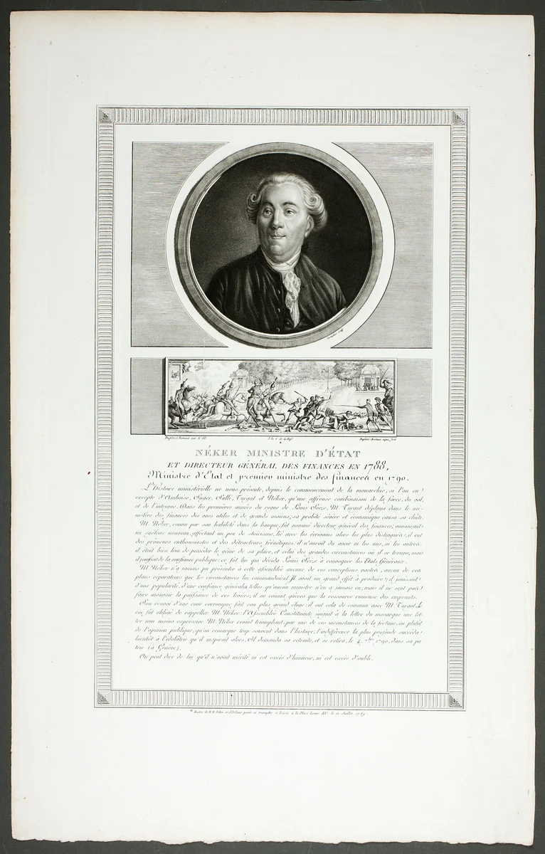 Néker, Minister of State and General Director of Finances, from the series Tableaux historiques de la révolution française by Jean Duplessi-Bertaux, print, 1798-1804
