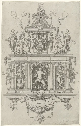 Blazoen van de Haarlemse rederijkerskamer De Wijngaertrancken by Unknown, print, 1550