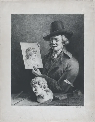 Self Portrait Holding Portrait of Wife by Jean Jacques de Boissieu, print, 1796