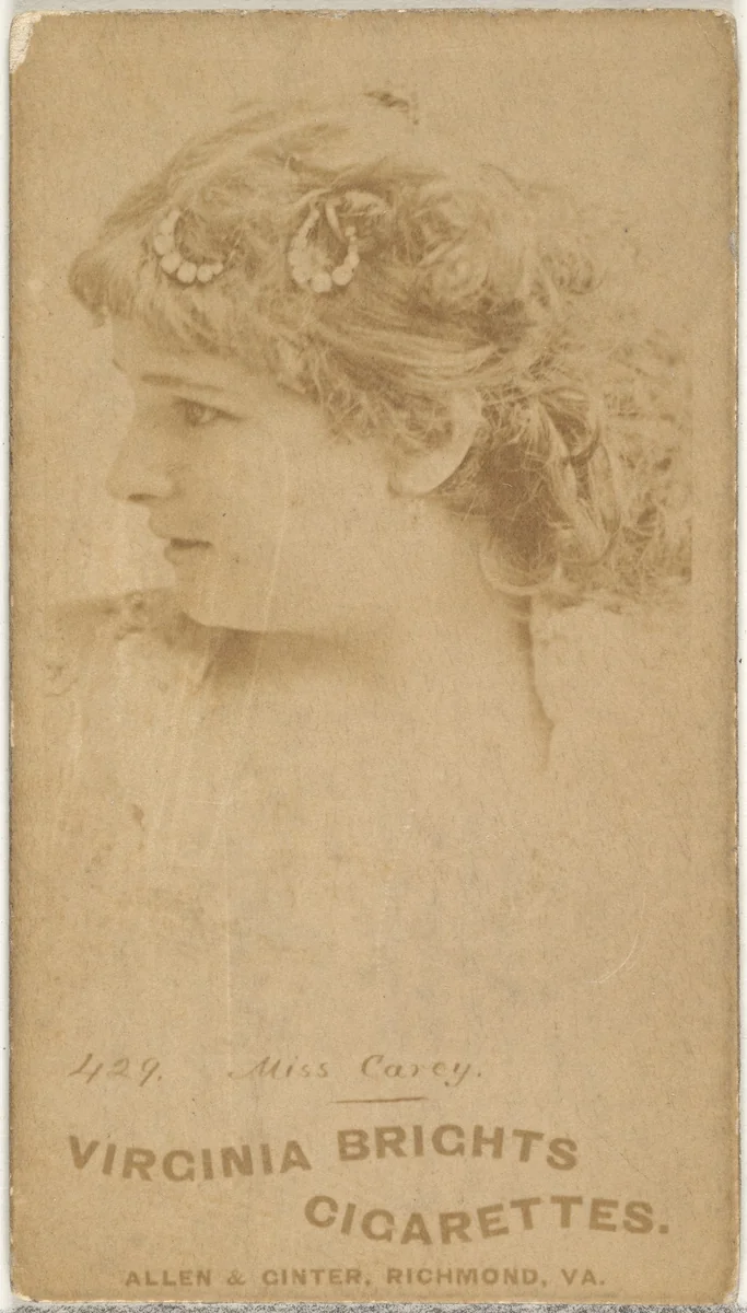 Card 429, Miss Carey, from the Actors and Actresses series (N45, Type 1) for Virginia Brights Cigarettes by Allen & Ginter, photograph, 1885-1891