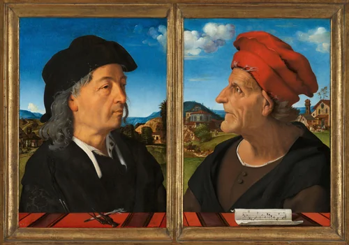 Portraits of Giuliano and Francesco Giamberti da Sangallo by Piero di Cosimo, painting, 1482-1485