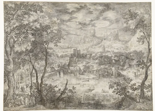 Landscape with the Healing of the Blind by David Vinckboons, drawing, 1601