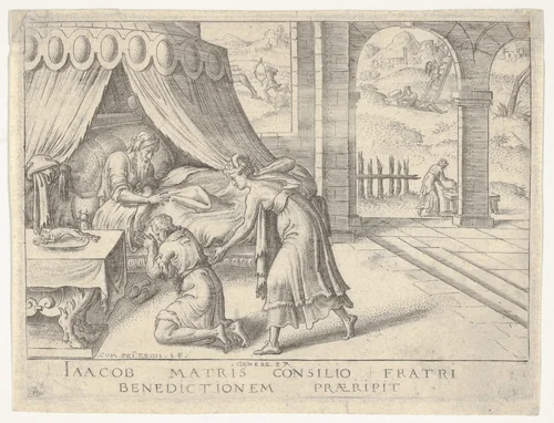 Isaac Blessing Jacob by Etienne Delaune, print, 1540-1583