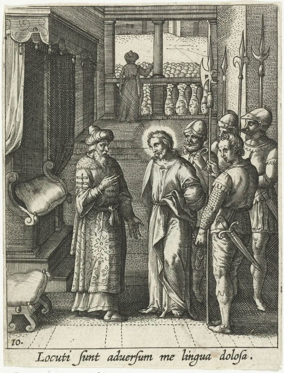Christus terug bij Pilatus by Adriaen Collaert, print, 1570-1618
