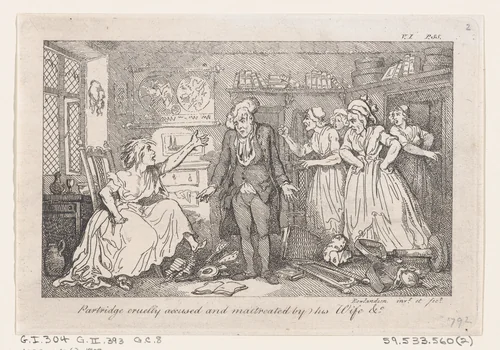 Partridge cruelly accused and maltreated by his Wife, from "The History of Tom Jones, a Foundling" by Thomas Rowlandson, print, 1792