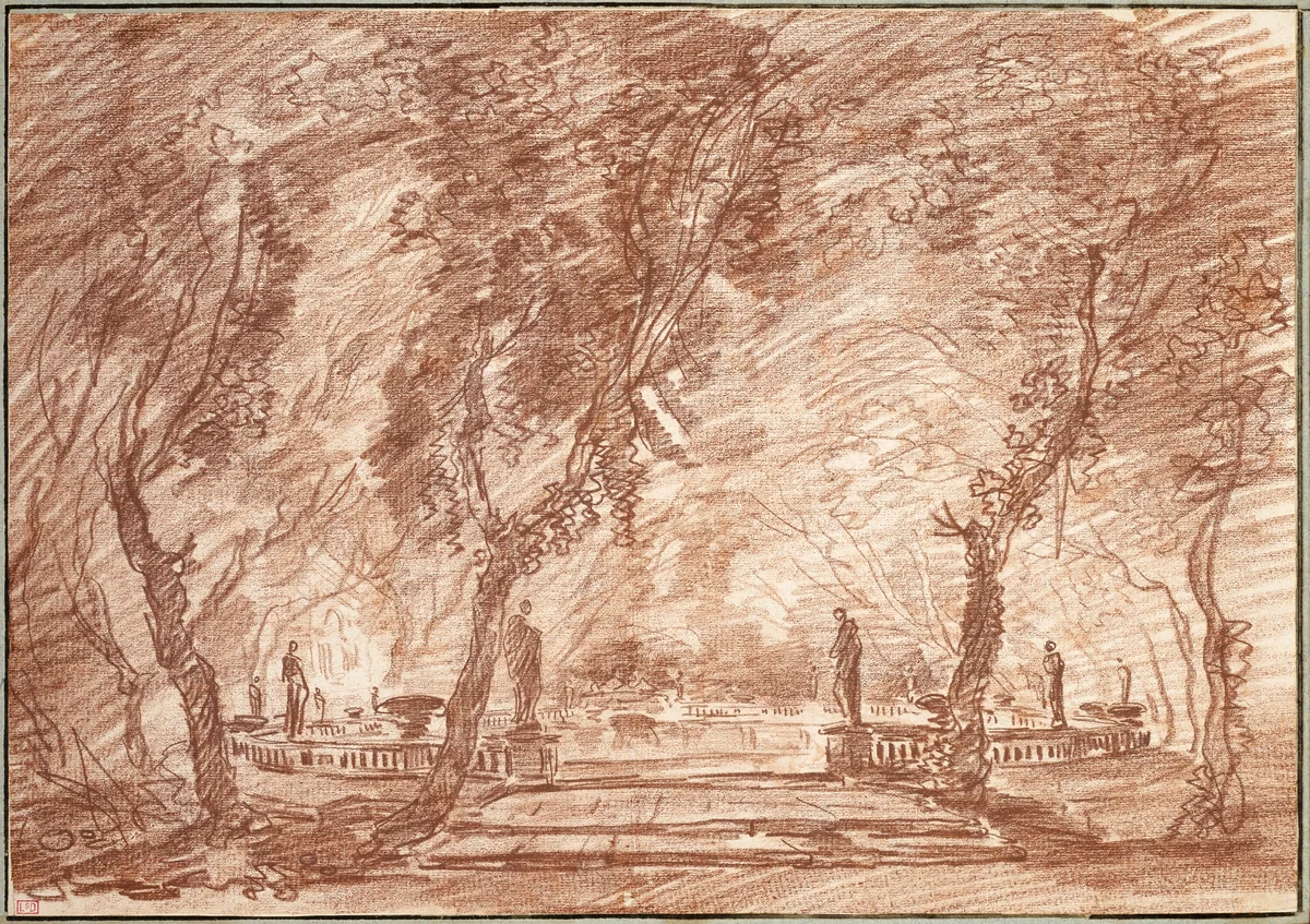 Fountain in the Park by Hubert Robert, drawing, 1750-1775