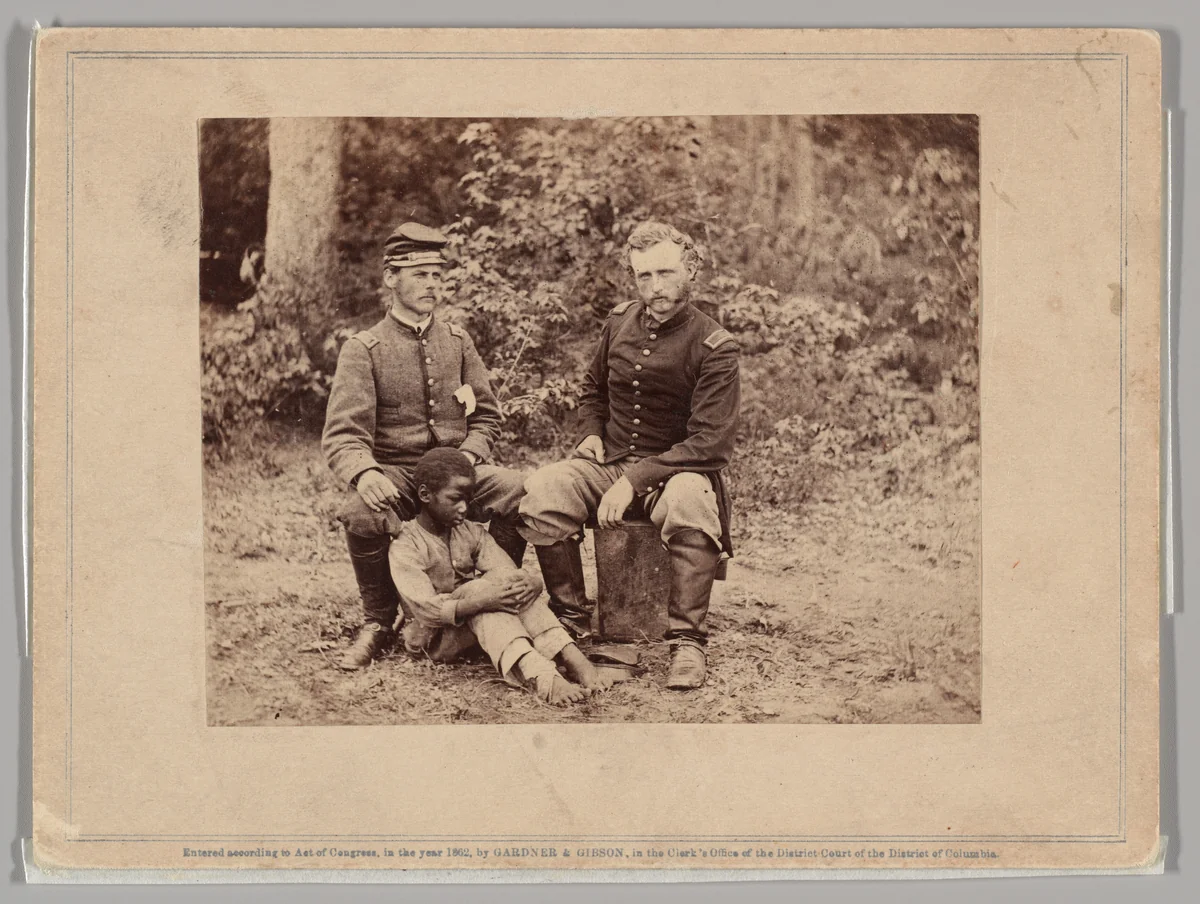 Lieutenant Washington, a Confederate Prisoner, and Capt. Custis [sic] (for Custer) U.S.A. by Alexander Gardner, photograph, 1862