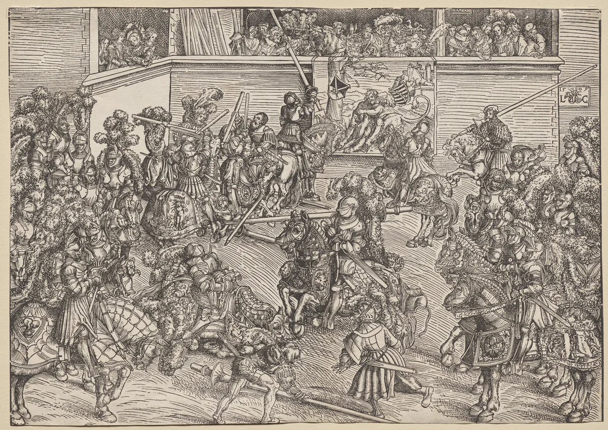 The Tournament with Sampson and the Lion by Lucas Cranach, print, 1509