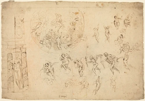 An Ascension and Other Studies by Giulio Campi, drawing, 1502-1572