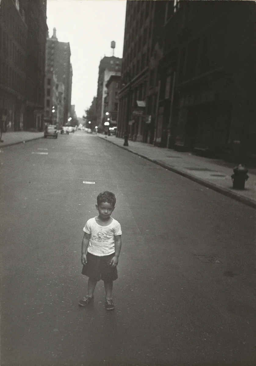 On Saturday and Sunday the street is empty. Georgie is alone. by Robert Frank, photograph, 1951
