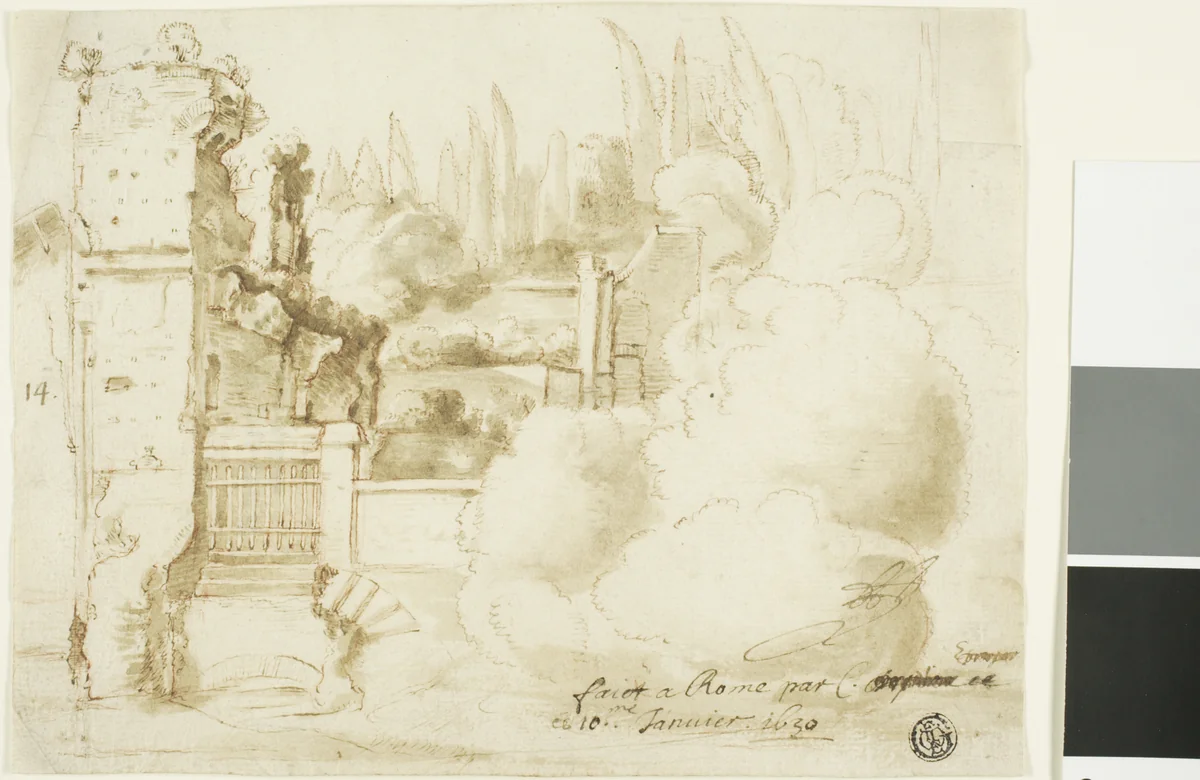 Roman Landscape by Claude Lorrain, drawing, 1600-1699