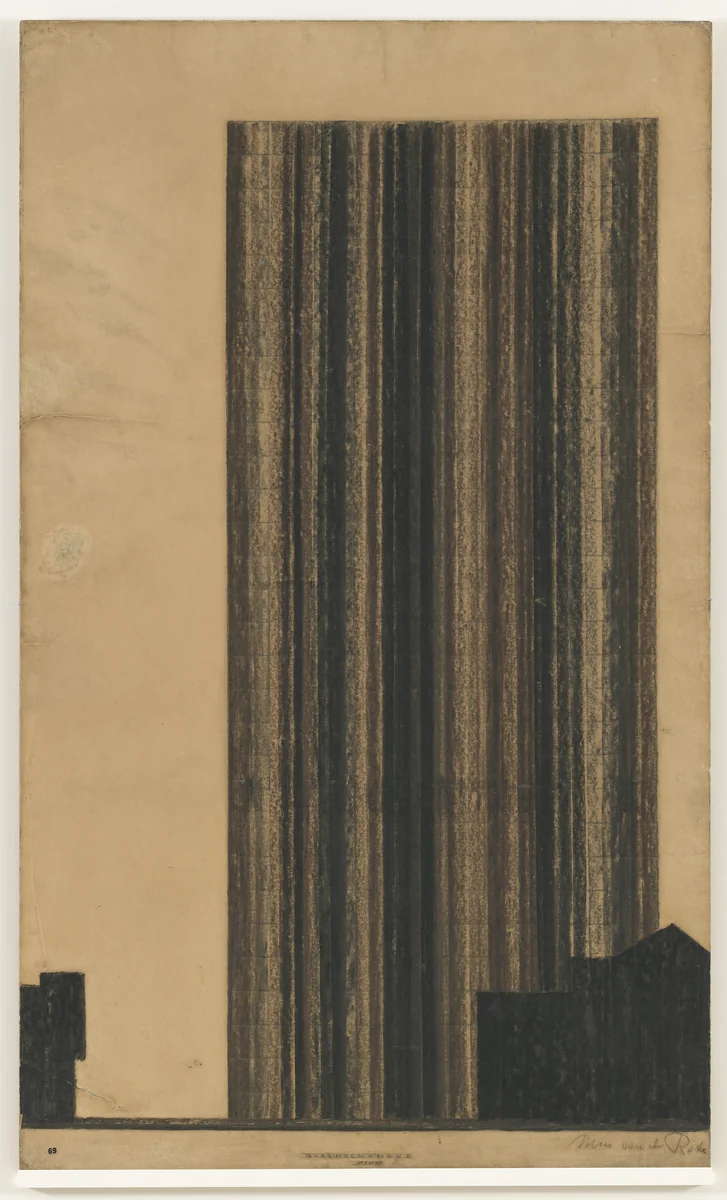 Glass Skyscraper project (Elevation study) by Ludwig Mies van der Rohe, mies van der rohe archive, 1922