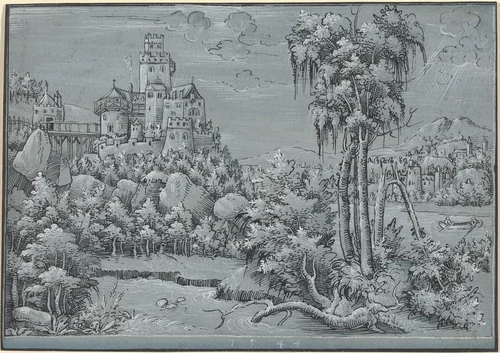 Landscape with a Castle by German 16th Century, drawing, 1544