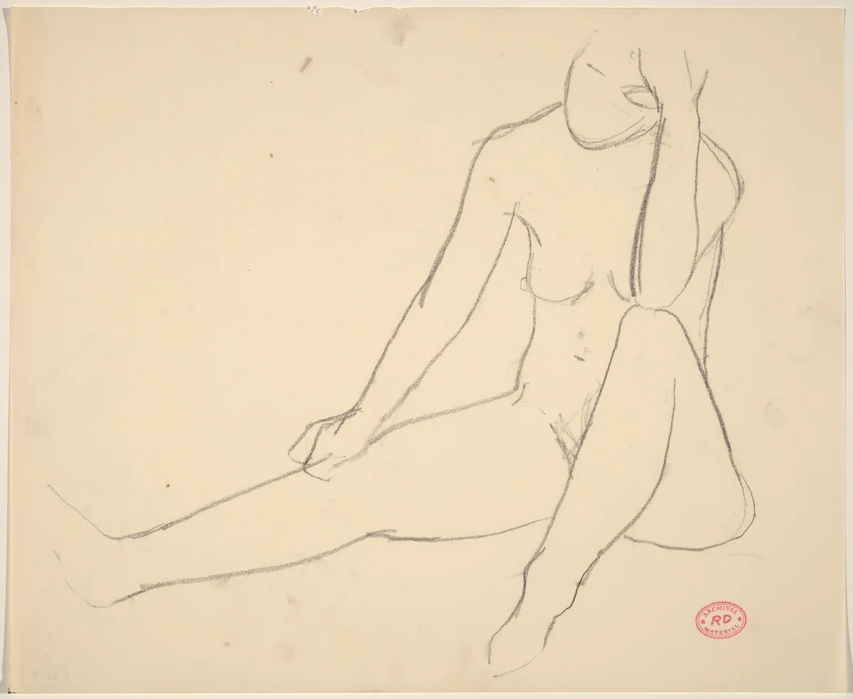 Untitled [seated female nude with elbow on knee] by Richard Diebenkorn, drawing, 1955-1967