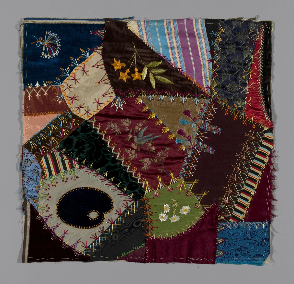 Fragment from Bedcover (Crazy Quilt Block) by United States, textile, 1884