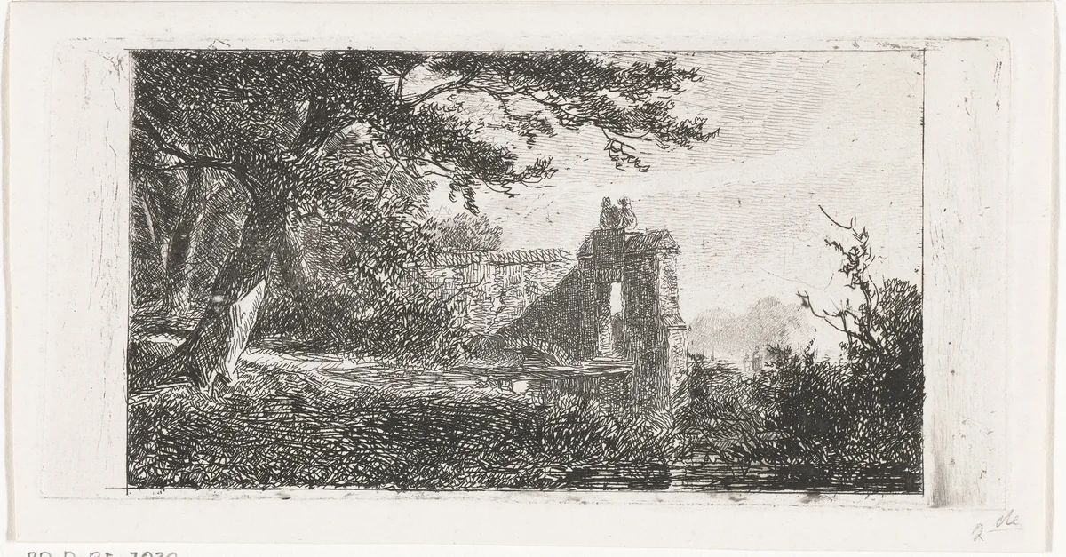 Landschap met poortgebouw by Jan Frederik van Deventer, print, 1832-1886