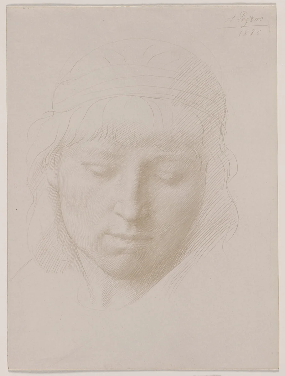 Head of a Man by Alphonse Legros, drawing, 1886