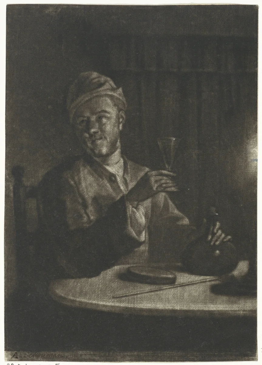 Man met opgeheven glas by Aert Schouman, print, 1720-1792