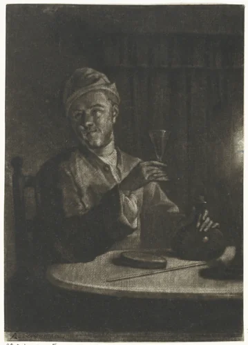 Man met opgeheven glas by Aert Schouman, print, 1720-1792