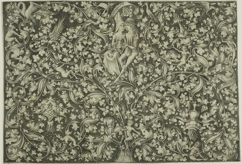 Ornamental Panel With Two Lovers by Israhel van Meckenem, print, 1480-1490