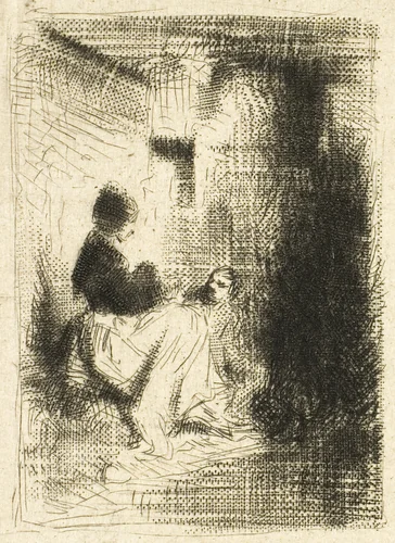 Woman and her Children by Charles-Émile Jacque, print, 1838-1848