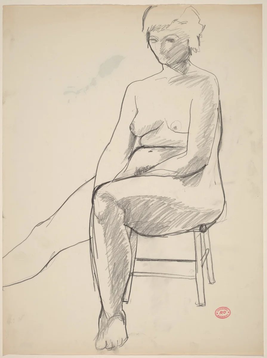Untitled [female nude seated on a low stool] by Richard Diebenkorn, drawing, 1955-1967