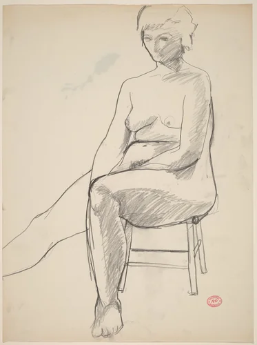 Untitled [female nude seated on a low stool] by Richard Diebenkorn, drawing, 1955-1967