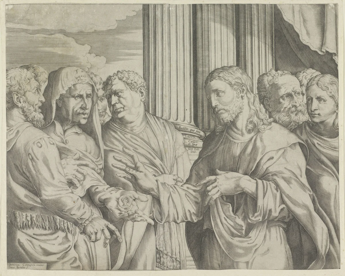 Christus en de cijnspenning by Unknown, print, 1560-1580
