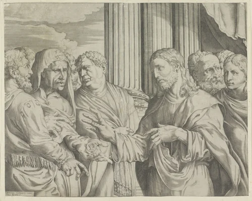 Christus en de cijnspenning by Unknown, print, 1560-1580