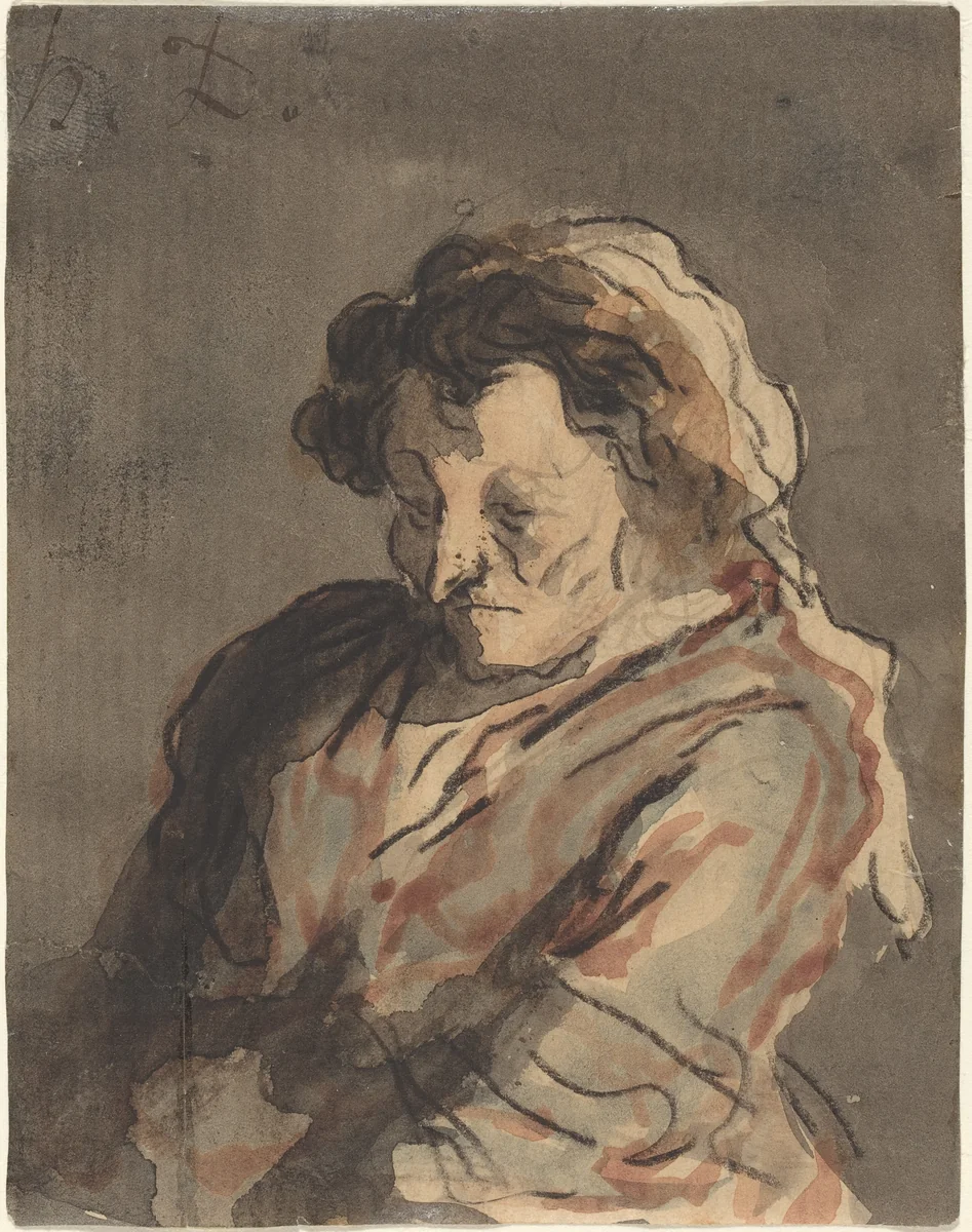 Old Woman Seated by Honoré Daumier, drawing, 1808-1879