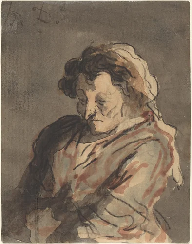 Old Woman Seated by Honoré Daumier, drawing, 1808-1879