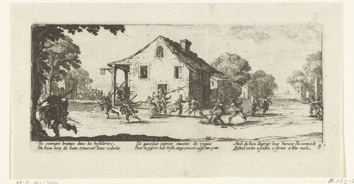 Soldaten plunderen een herberg by anonymous, print, 1677-1690