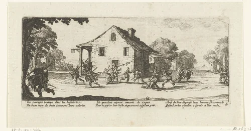 Soldaten plunderen een herberg by anonymous, print, 1677-1690