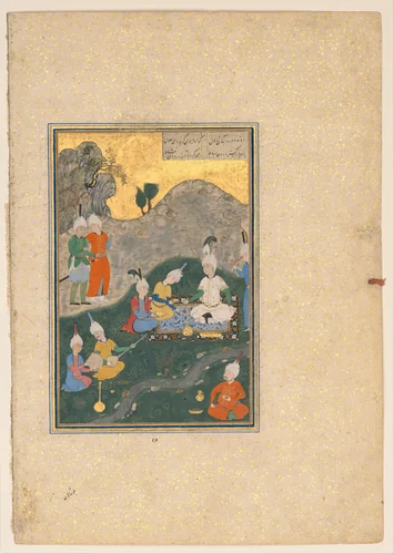 "Alexander at a Banquet", Folio 321b from a Khamsa (Quintet) of Nizami of Ganja by Nizami, manuscript, 1500-1550