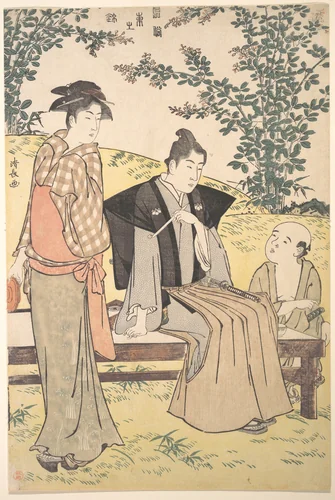 Viewing the Bush Clover at Hagidera by Torii Kiyonaga (鳥居清長), print, 1785