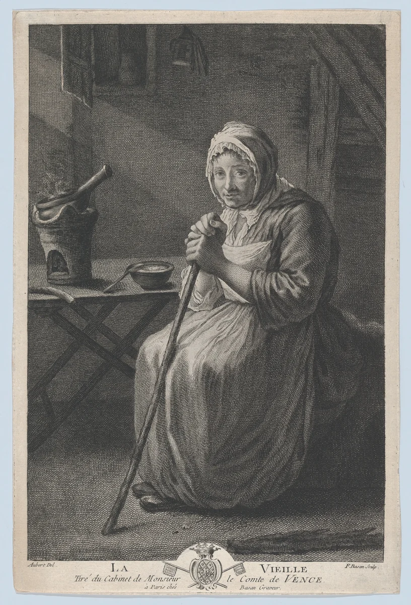 The Old Woman; from "The Office of The Count of Vence" by Pierre François Basan, print, 1782-1797