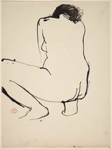 Untitled [squatting female nude turning away] by Richard Diebenkorn, drawing, 1955-1967