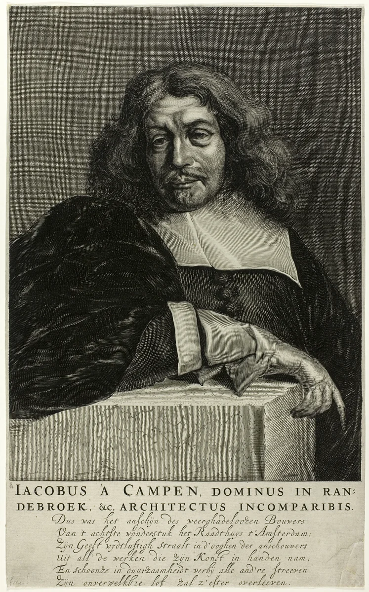 Portrait of Jacob van Campen by Abraham Lutma, print, 1650
