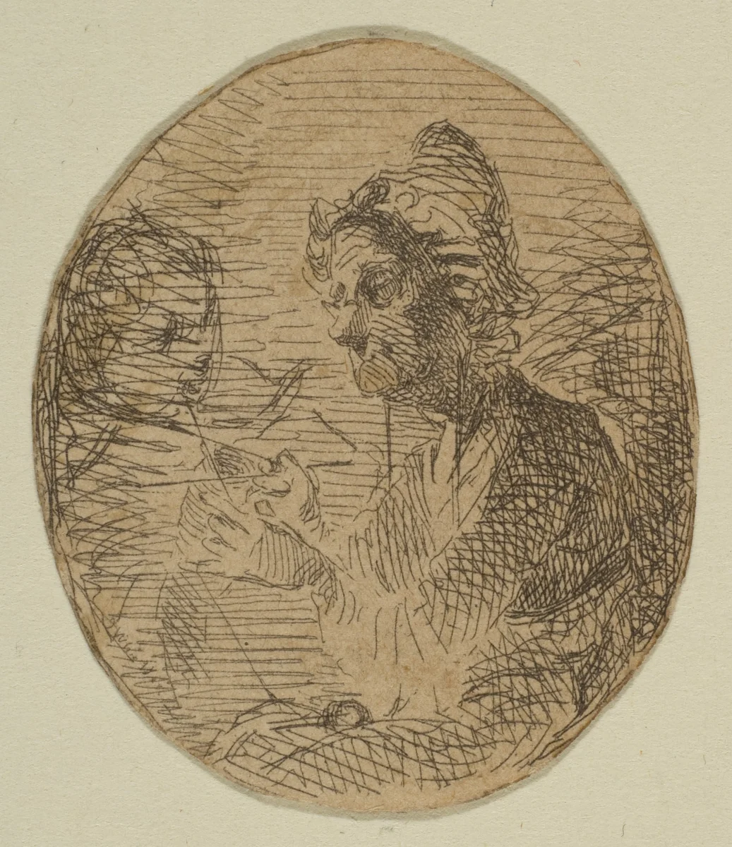 Old Woman and Child in Oval (from Sketches on the Coast Survey Plate) by James McNeill Whistler, print, 1854-1855