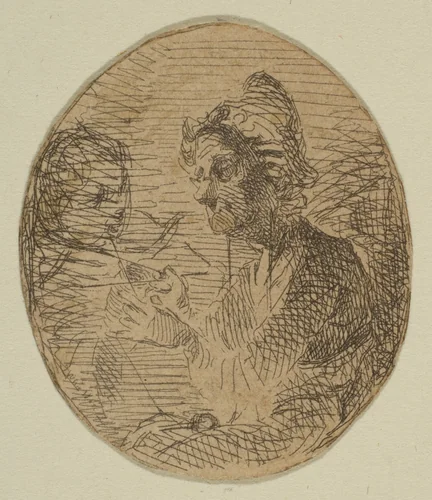 Old Woman and Child in Oval (from Sketches on the Coast Survey Plate) by James McNeill Whistler, print, 1854-1855