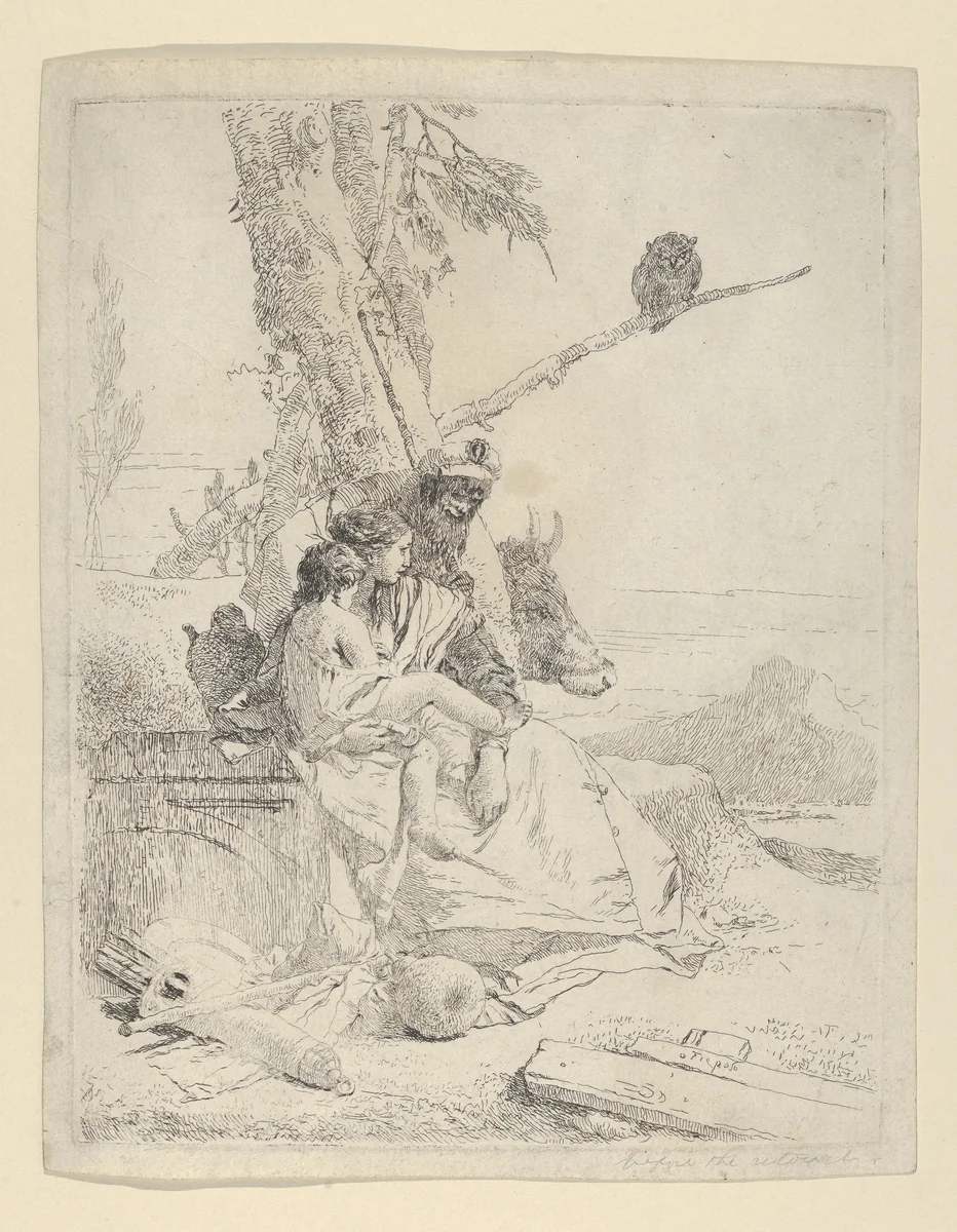 The Family of the oriental Peasant, from the Scherzi by Giovanni Battista Tiepolo, print, 1725-1780