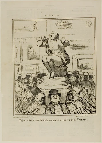 The Displeasure of a Sculpture Placed in the Middle of an Exhibition of Paintings, plate 5 from Salon De 1857 by Honoré-Victorin Daumier, print, 1857