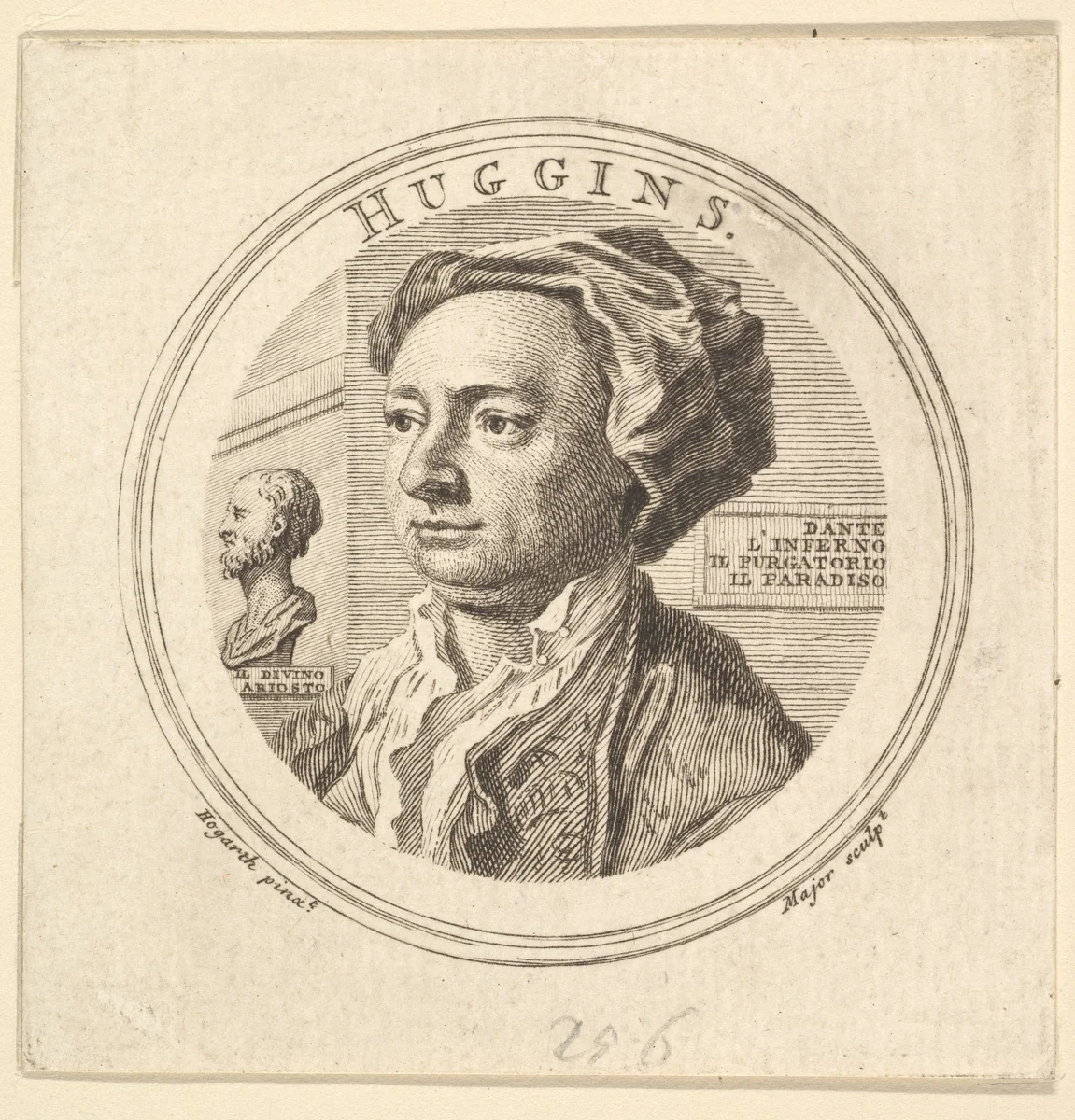Portrait of William Huggins, translator of Ariosto by Thomas Major, print, 1760