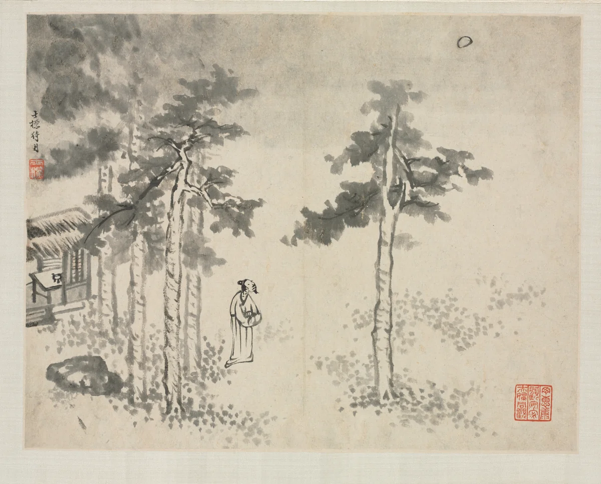 Landscape Album in Various Styles: Shibiao Waiting for the Moon by Zha Shibiao, painting, 1684