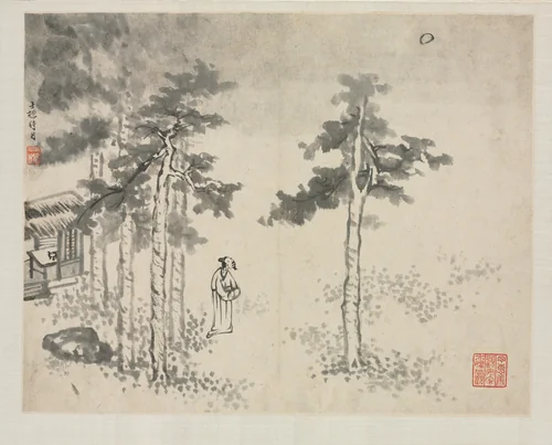 Landscape Album in Various Styles: Shibiao Waiting for the Moon by Zha Shibiao, painting, 1684